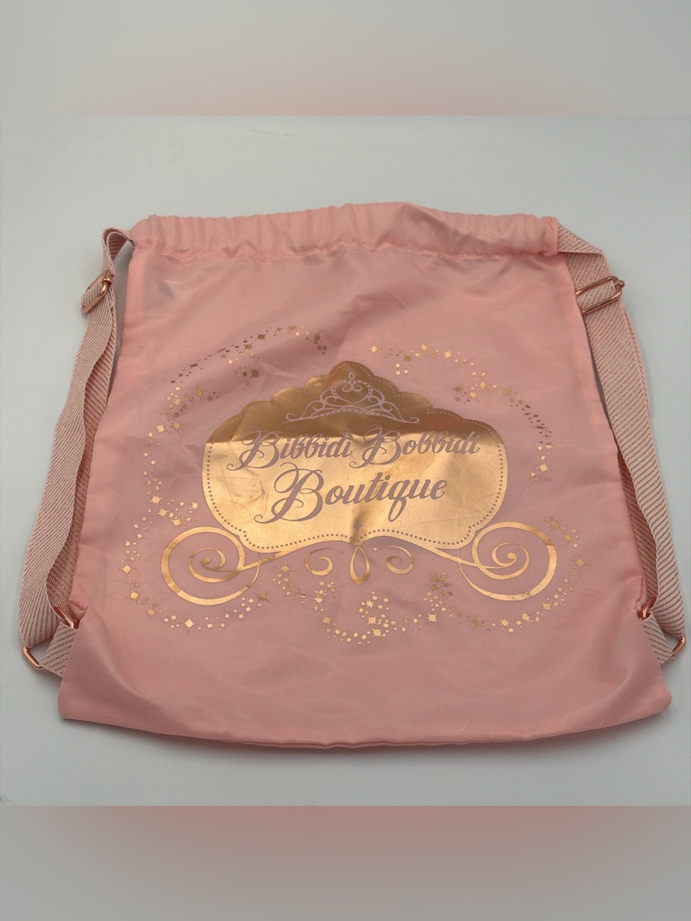 Disney Parks Bippity Boppity Boutique Cinch Bag/Backpack- Adjustable Pink Gold